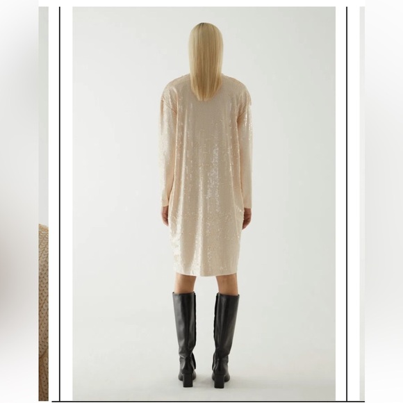 COS Cream Long-Sleeve Oversized Sequined Dress L 12/14/16 - Picture 12 of 13
